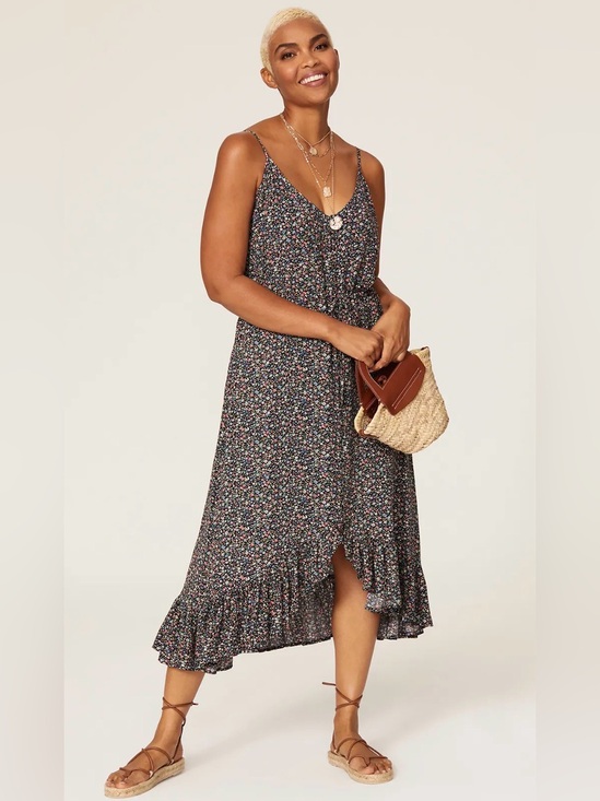 Rails Dresses & Skirts - Rails Frida Black Dotted Daisy High Low Midi Dress, size L